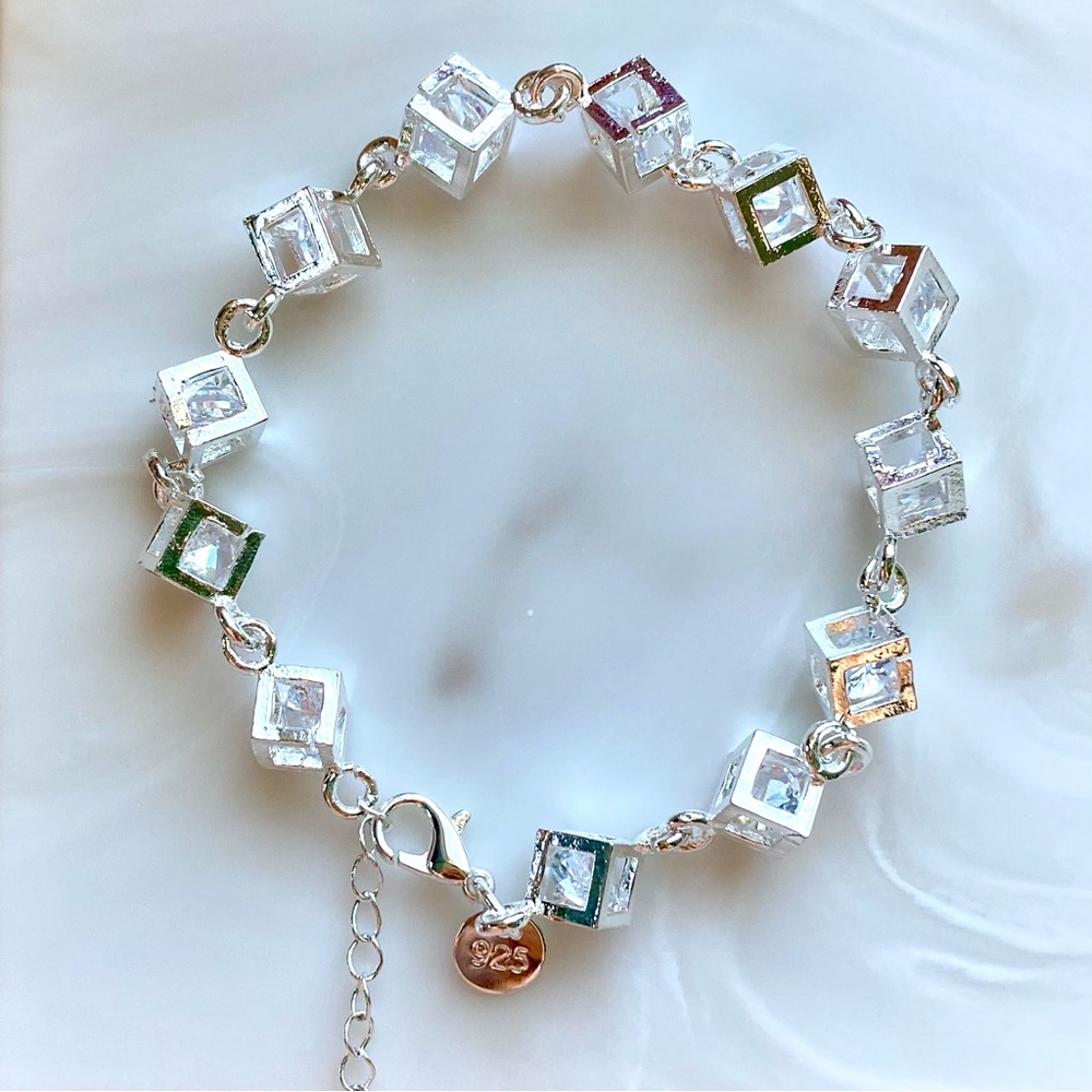 Silver Multi-Color Cube Crystal Bracelet